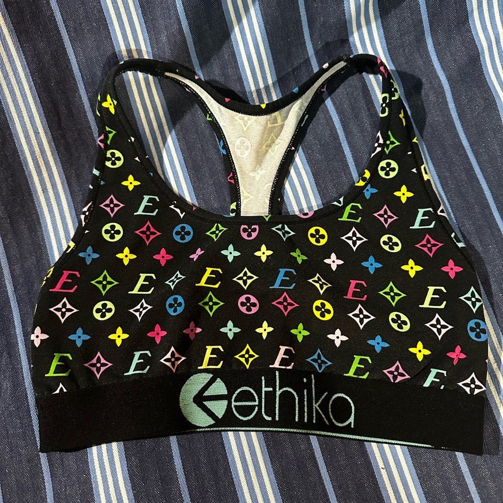 Ethika Black Sports Bra with Colorful Pattern
